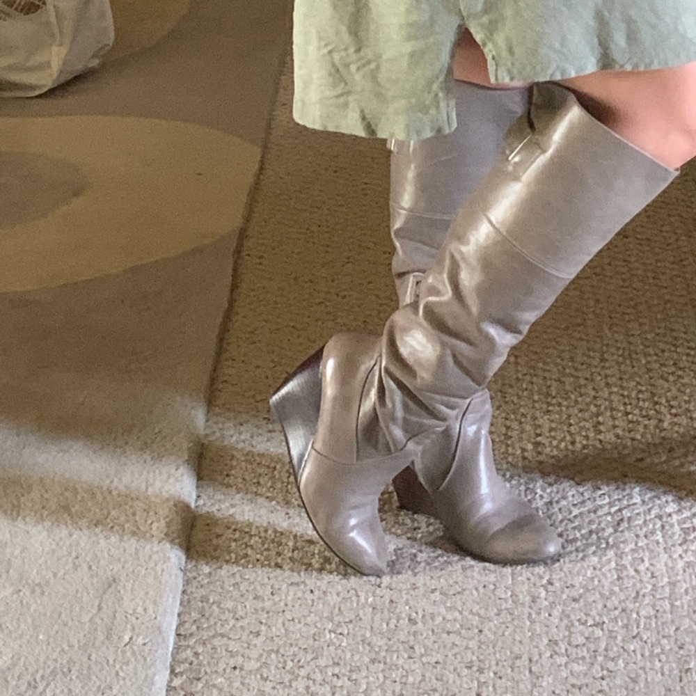 Nine West Grey Leather Tall Wedge Boots - Picture 3 of 8